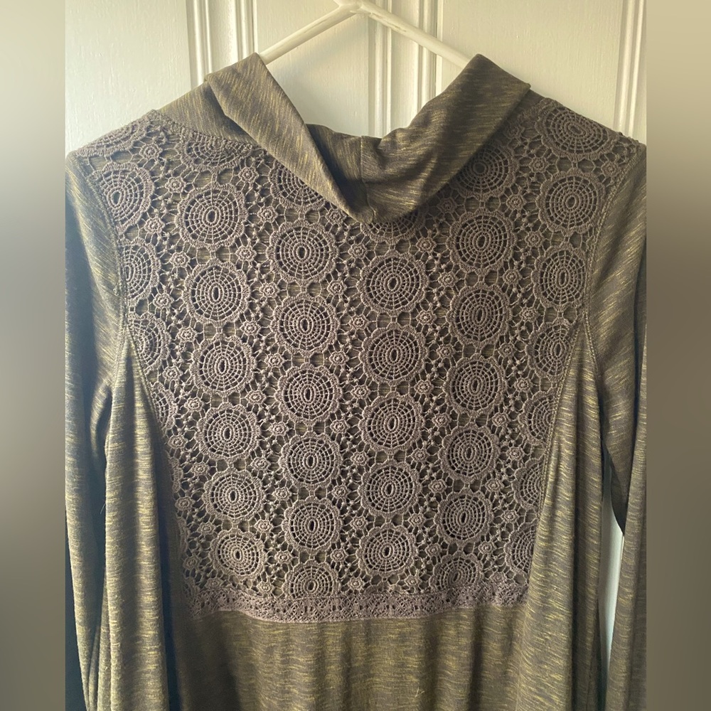 Anthro Saturday Sunday Olive Green Crochet Back Swing Dress Sz M